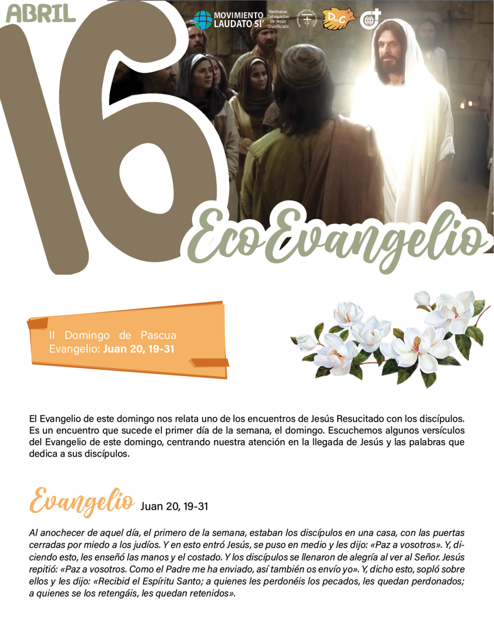 ECOEVANGELIO 16 ABRIL ADULTOS Hermanas Catequistas de Jesús